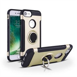 iPhone 8 / 7 360 Rotating Ring Stand Hybrid Case with Metal Plate (Gold)